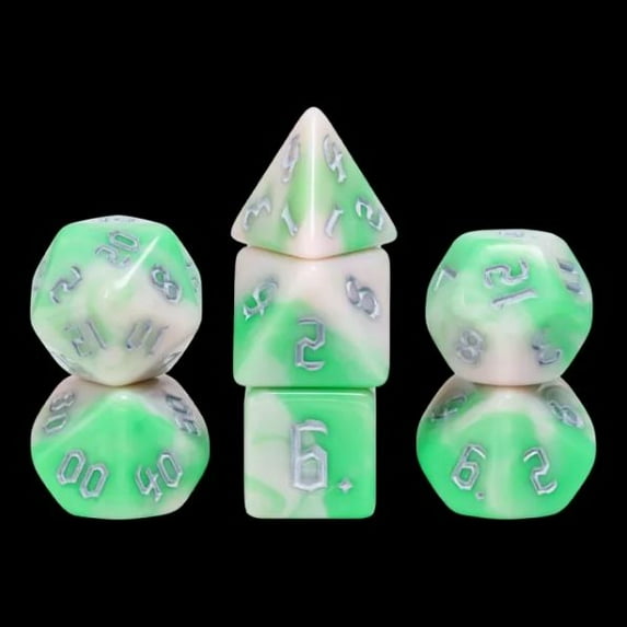 Galactic Dice Premium Dice Sets - Early Spring (Green, White, & Silver) Acrylic Set of 7 Dice
