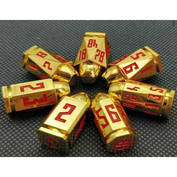 Galactic Dice Premium Dice Sets - Gold & Red Bullet Set of 7 Dice