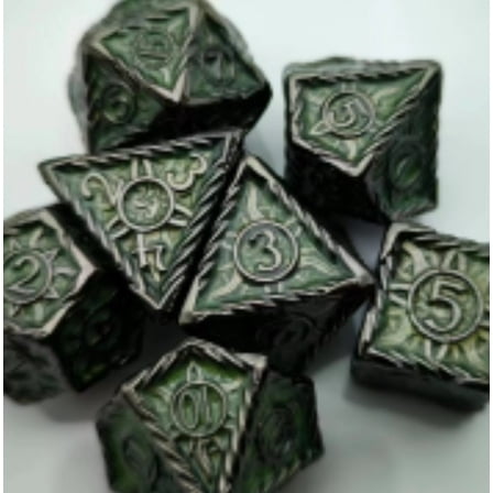 Galactic Dice Premium Dice Sets - Green & Black Sun Set of 7 Dice with Tin