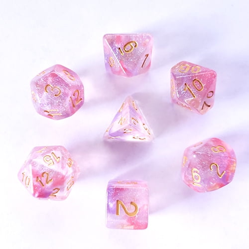 Galactic Dice Premium Dice Sets - Luminous Ruby (Clear, Pink, & Gold) Acrylic Set of 7 Dice