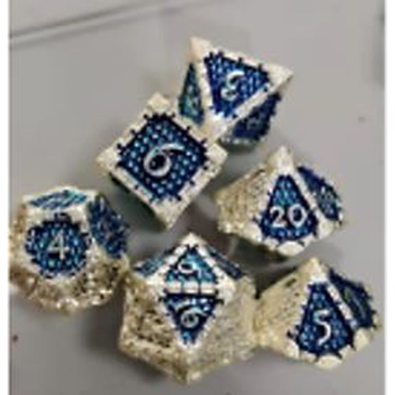 Galactic Dice Premium Dice Sets - New Dragon Skin Blue & Silver (Ver 3) Set of 7 Dice with Tin