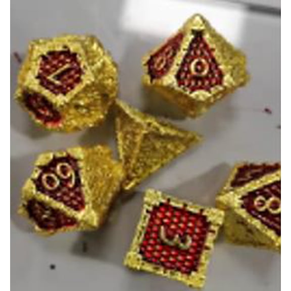 Galactic Dice Premium Dice Sets - New Dragon Skin Red & Gold (Ver 4) Set of 7 Dice with Tin