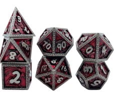 Galactic Dice Premium Dice Sets - Red & Silver Dragon Set of 7 Dice with Tin