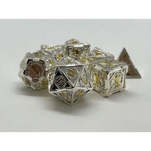 Galactic Dice Premium Dice Sets - Silver & Gold Sword Set of 7 Dice