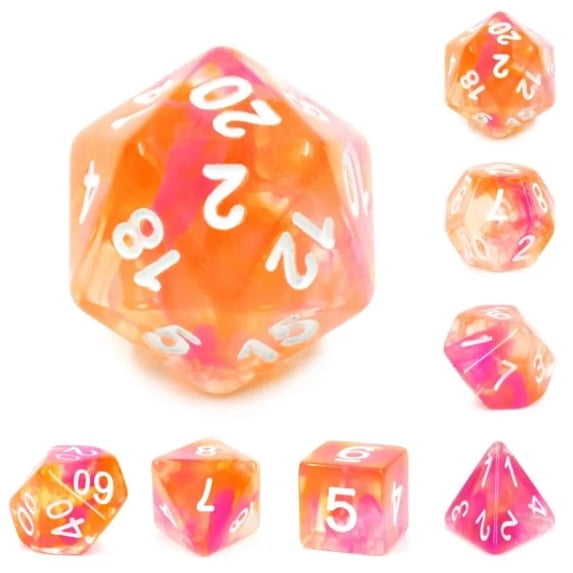 Galactic Dice Premium Dice Sets - Transparent Blend (Orange, Pink, & White) Acrylic Dice Set