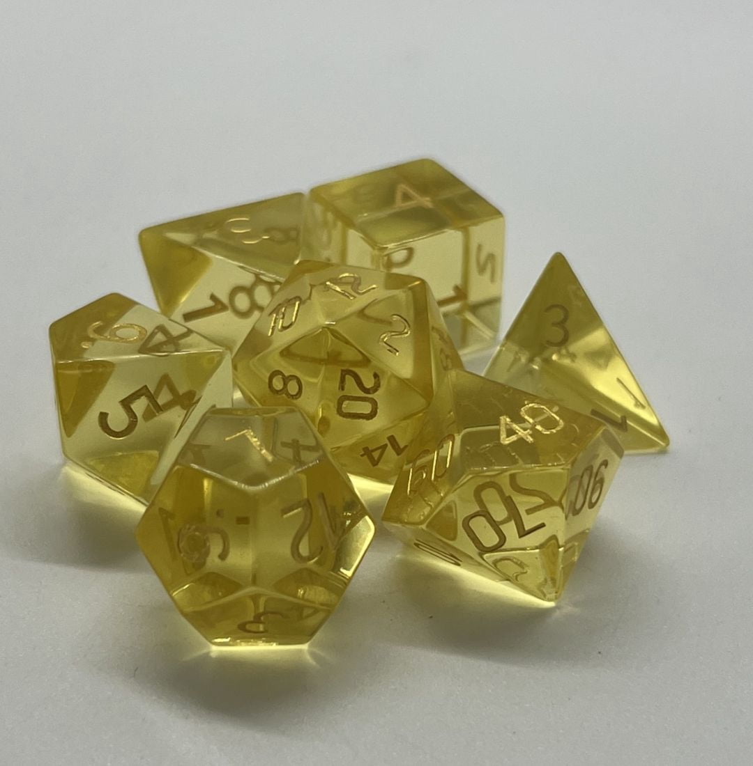 Galactic Dice Premium Dice Sets - Yellow Crystal Set of 7 Dice with Tin