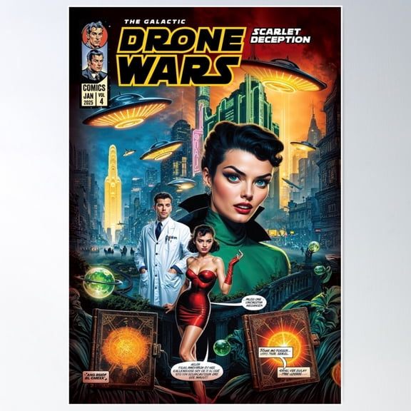 Galactic Drone Wars Vol. 4 Cover Art - Scarlet Deception Poster Wall Art, Modern Wall Decor For Living Room Bedroom, 24x36 UNFRAMED
