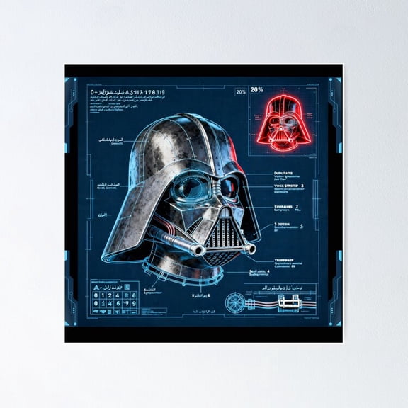 Galactic Empire Dark Lord Armor Mechanical Engineering Tech Blueprint Wall Art, Unframed Canvas