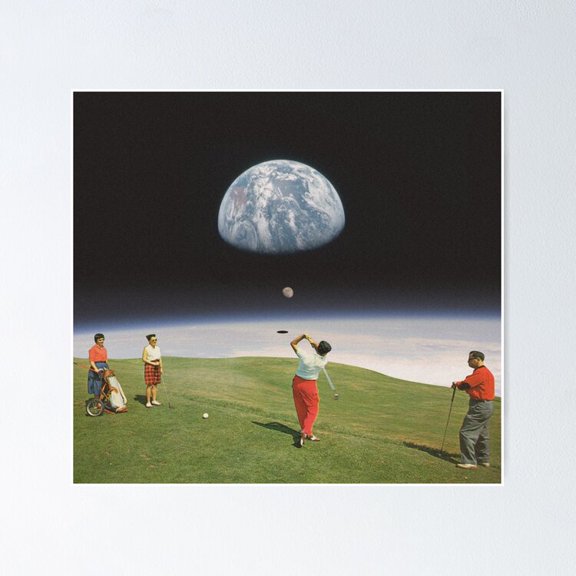 Galactic Golfers Funny Space Sci-Fi Wall Decor, Unframed Poster