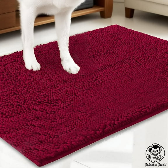 Galactic Goods Muddy Absorbent Microfiber Door Mat and Pet Rug, Non Slip Thick Washable Area and Bath Mat Soft Chenille for Kitchen Bedroom Indoor and Outdoor (Dark red,24"x96")