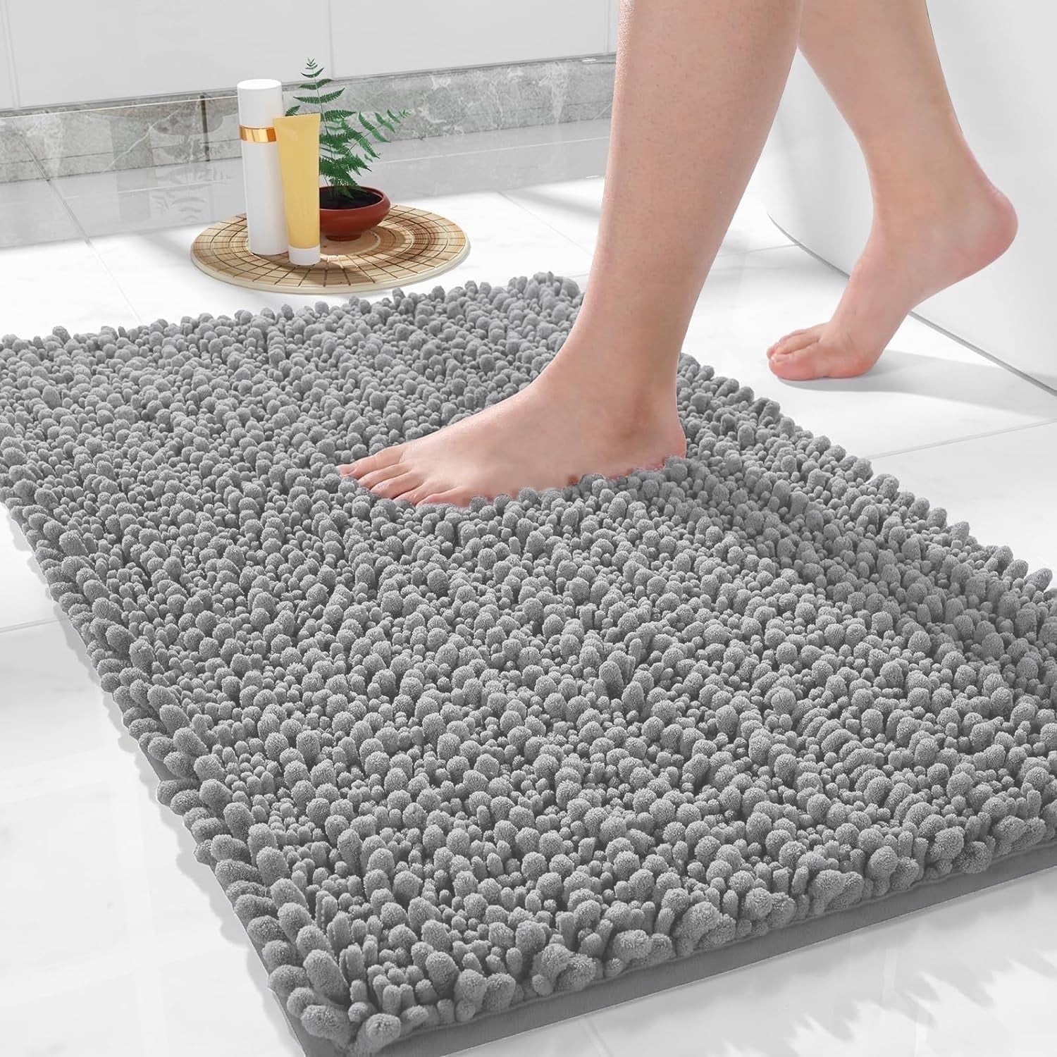 MK Gdledy Bathroom Rug Mat, Extra Soft Non Slip Absorbent Water Bath Rug, Quick Dry Machine Washable Chenille Shaggy Shower Mat, Bath Mat for Bathroom Floor