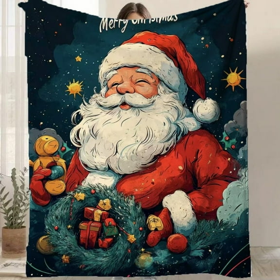 Galactic Goods Christmas Throw Blanket Santa Claus Flannel Fleece Throw Blanket Christmas Blanket for Bed Couch Sofa Gifts Gift Idea Holiday Christmas Warm Winter Throw