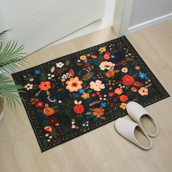 Galactic Goods Door Mat Indoor Entrance Machine Washable Boho Floral Small Area Rug Non-Slip Low Pile Throw Rugs for Entryway, Kitchen, Front Door Indoor Entrance(16" x 24 ")