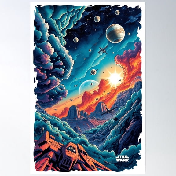 Galactic Horizon - Sci-Fi Landscape Poster Wall Art, Modern Wall Decor For Living Room Bedroom, 30x30 UNFRAMED