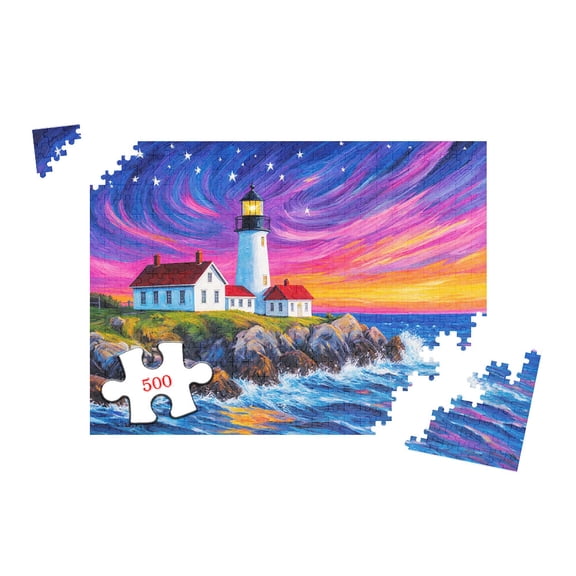 Galactic Lighthouse 500 Piece Jigsaw Puzzle for Adults, Coastal Night Sky Art, Challenging Puzzle Game for Family Game Night, Finished Size 20.5x15 Inch, Home Decor Wall Art