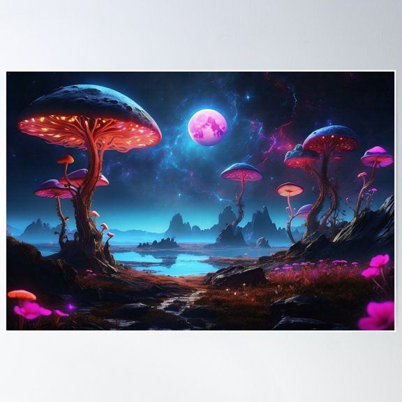 Galactic Mycelium: A Cosmic Symphony Of Fungi Poster Wall Art, Modern Wall Decor For Living Room Bedroom, 12x18 UNFRAMED