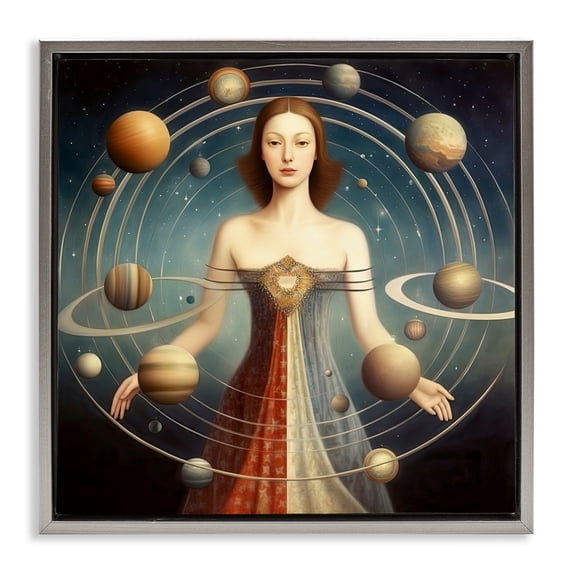 Galactic Orbits Woman Gray Framed Floater Canvas Wall Art, design by Sasha