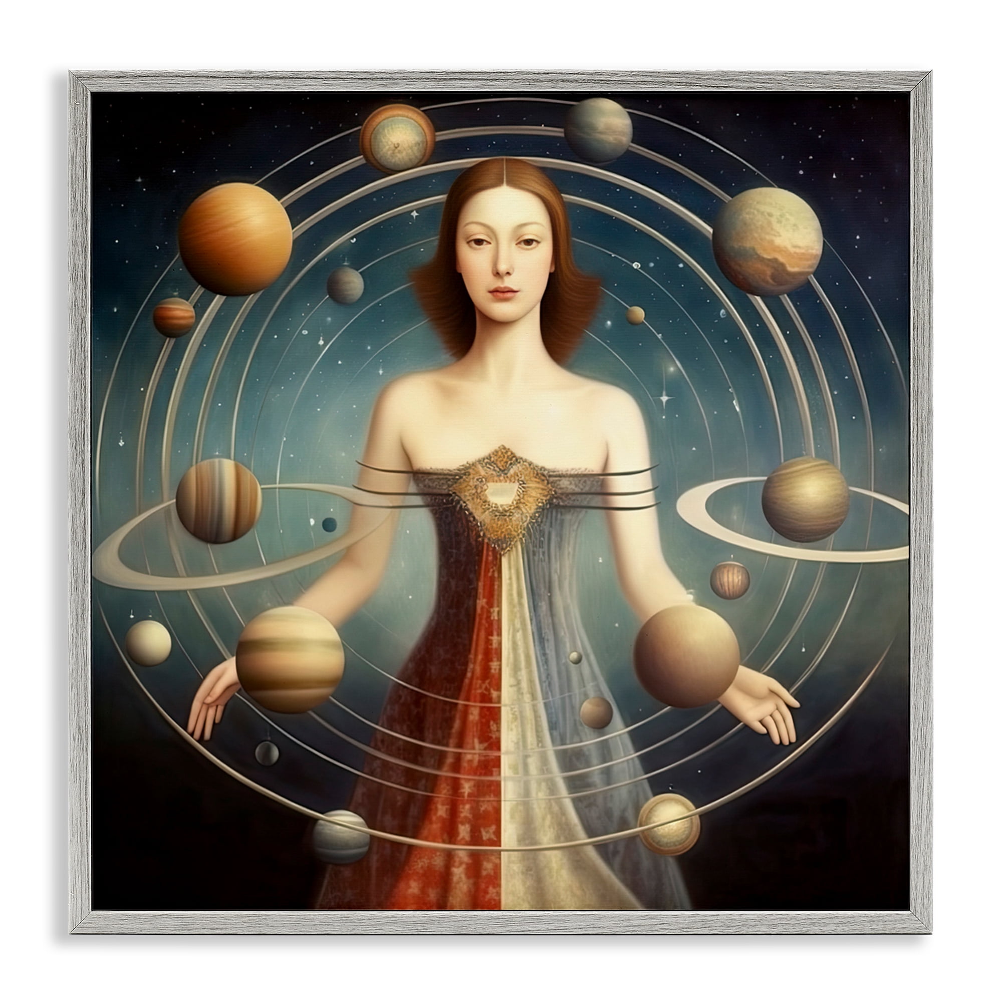 Galactic Orbits Woman Gray Framed Giclee Art, design by Sasha