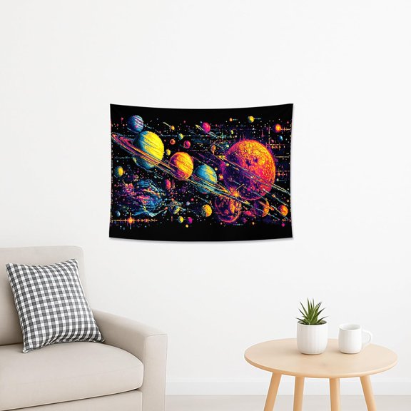 Galactic Planets Colorful Tapestry, Psychedelic Celestial Wall Hanging for Bedroom, Living Room, Ideal for Home Decor 40x30 Inch