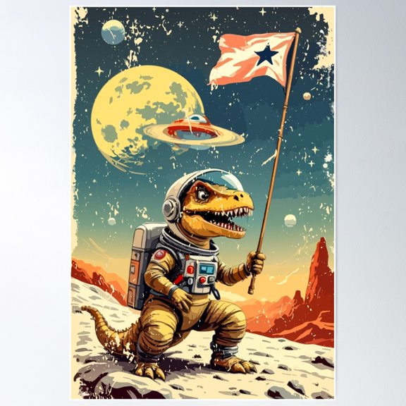 Galactic Rex: First To Conquer The Cosmos Poster Wall Art, Modern Wall Decor For Living Room Bedroom, 12x18 UNFRAMED