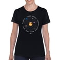 thumbnail image 1 of Galactic Smiley - Cosmic Orbit Emoji Graphic Women's T-shirt, 1 of 4