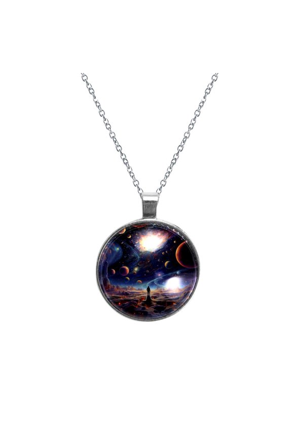 Galactic Space Stunning Glass Circular Pendant Necklace - Women's Jewelry