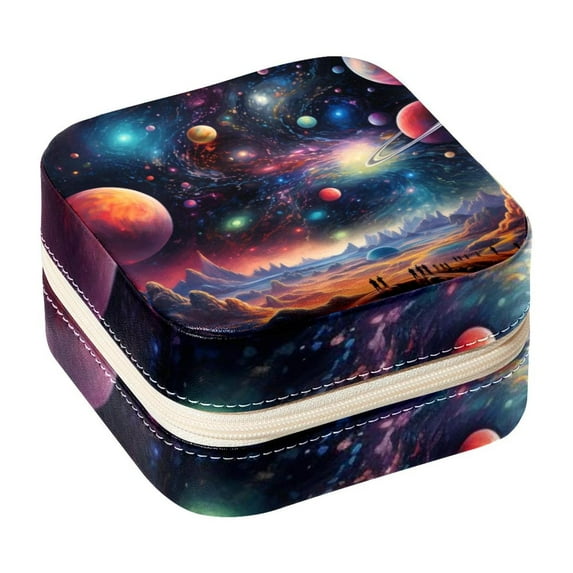 Galactic Space Travel Portable Square Jewelry Organizer with Storage Box | Jewelry Display and Box for Rings, Earrings, Necklaces, Bracelets - Suitable for Girls and Women