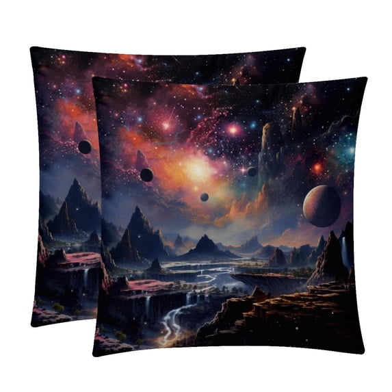 Galactic Space Velvet Throw Pillows Set of 2 - Decorative Pillows with Unique Patterns for Sofa Couch Bed - Pillow Covers - Available in 16x16, 18x18, 20x20 Inches