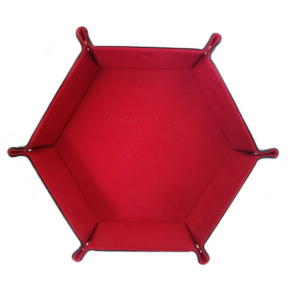 Galactic Toys PU Leather Hexagonal Folding Dice Tray w/ Red Velvet Interior