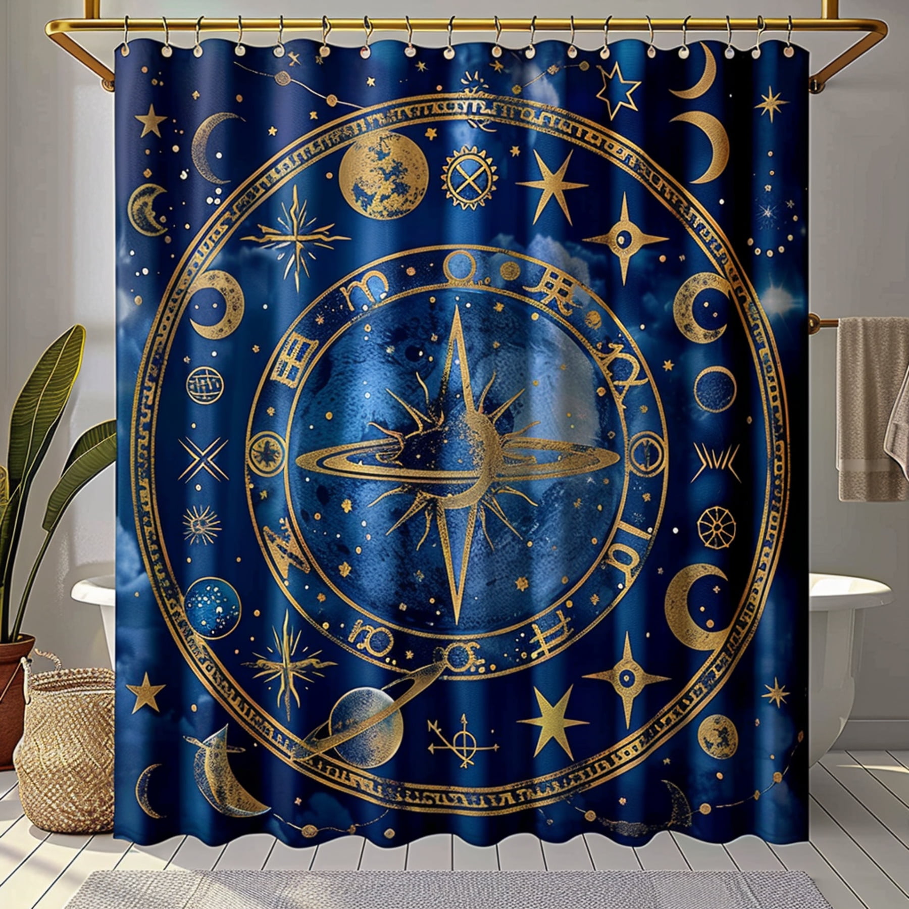 Galactic Zodiac Shower Curtain with Sun Moon Stars in Anthropic