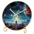Galactic space Round Wall Clocks with Hooks and Gold Stand, Silent Non