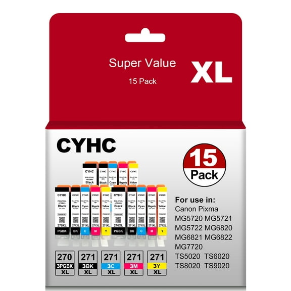 Galada PGI-270XL CLI-271XL Compatible Ink Cartridges Replacement for Canon PGI-270 XL CLI-271 XL for Pixma TS5020 MG7720 TS6020 TS9020 ( 15 Pack - 3 PGBK, 3 Black, 3 Cyan, 3 Magenta, 3 Yellow)