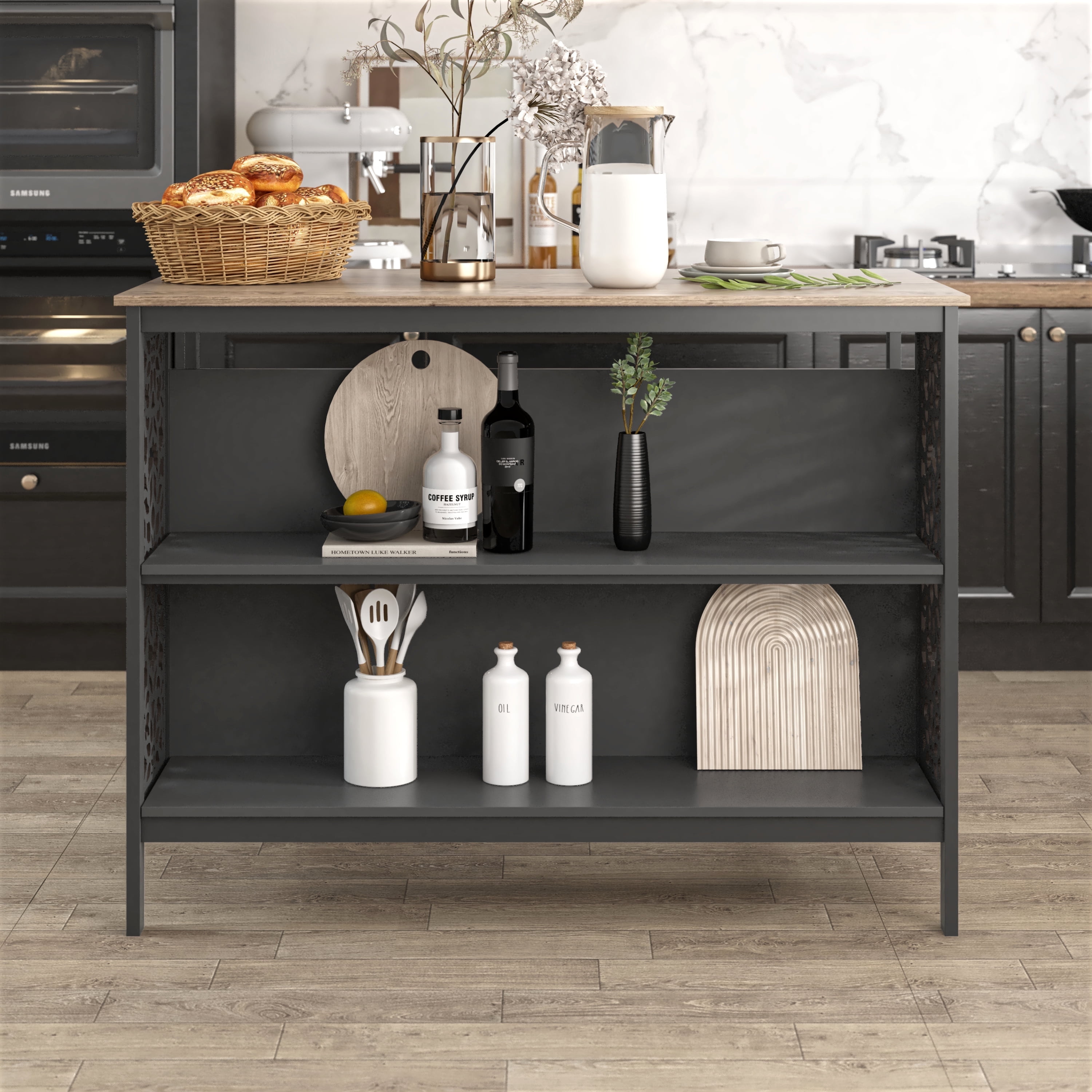 Galano Candence Mandala Kitchen Island - Beaufort Oak/Fossil Grey