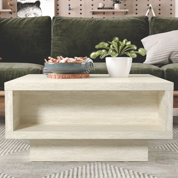 Galano Carmelo Coffee Table With Storage - Travertine