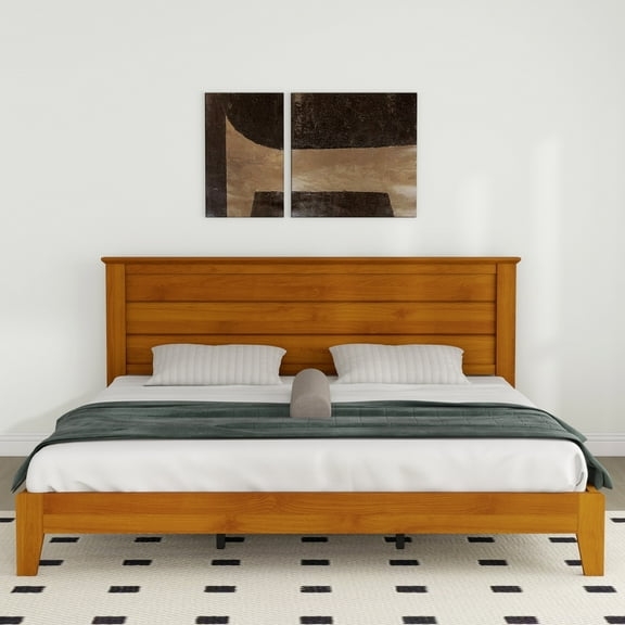 Galano Tiena Lencia King Bed Frame with Headboard, Amber Walnut