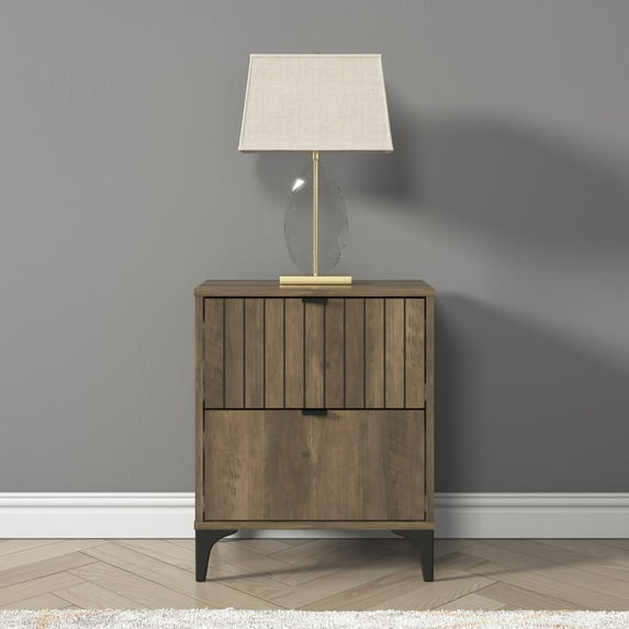 GALANO Zaffy 2 Drawer Nightstand, Bedside Table, Knotty Oak, Modern Style, Adult