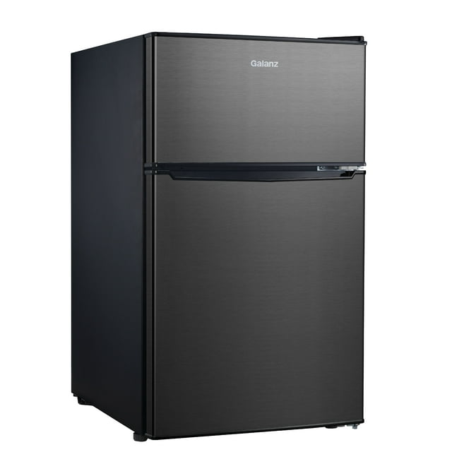Galanz 3.1 Cu Ft Two Door Mini Fridge GL31SB, Black Stainless Steel