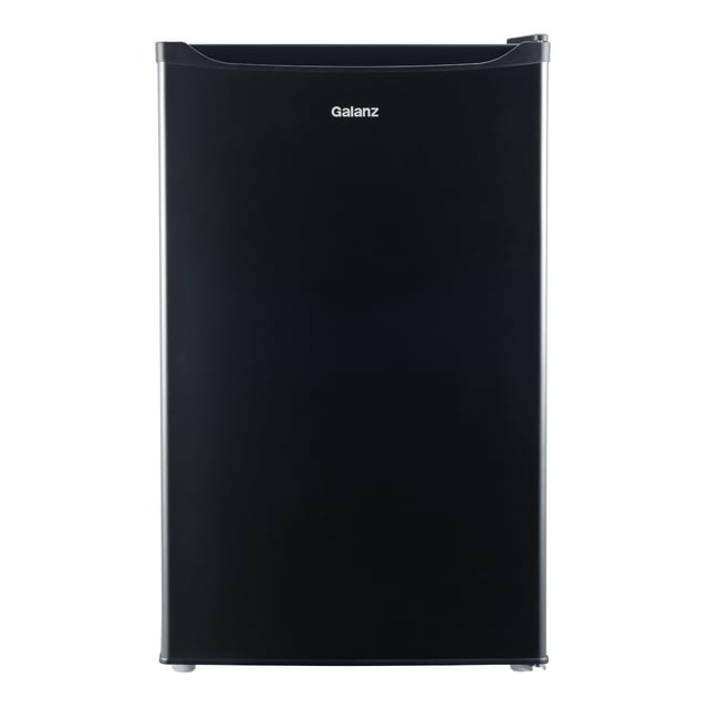 Galanz 4.3 Cu ft Single Door Mini Fridge, Black Estar, New, Width 19.92