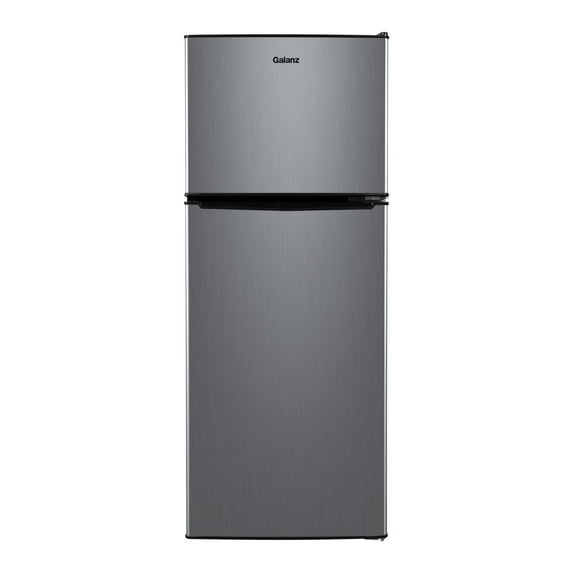 Galanz 4.6. Cu ft Two Door Mini Fridge with Freezer, Stainless Steel Look new