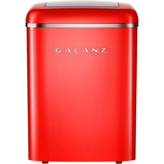 Galanz Portable Countertop Electric Maker Machine 26 lbs in 24 Hours, 9 Bullet Shaped Cubes Ready in 9 Minutes, 2 Ice Sizes, Perfect for Parties & Home Bar, 2.1 L, Retro Red