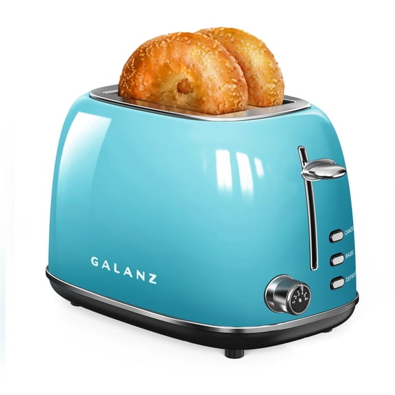 Galanz Retro 2-Slice Toaster, Wide 1.5" Slot, 6 Browning Levels, Blue