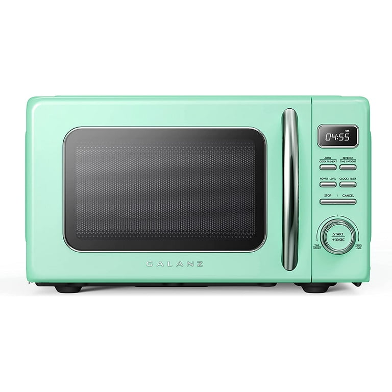Galanz Retro Countertop Microwave Oven with Auto Cook & Reheat, Defrost,  Quick Start Functions, Easy Clean with Glass Turntable, Pull Handle, .9 cu  ft, Green 