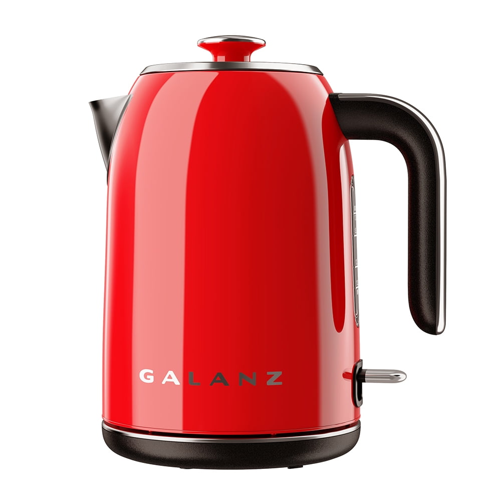 Galanz Retro Electric Kettle with Heat Resistant Handle and Cordless Pour,  Quick Hot Water Boil, Boil-Dry Protection, Automatic Shut-Off, 1.7 L, Red 