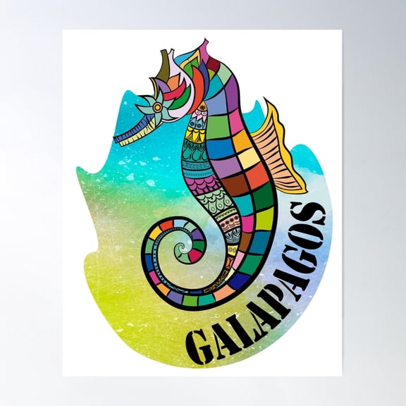 Galapagos Sea Horse In Colors Poster Wall Art, Modern Wall Decor For Living Room Bedroom, 8x12 UNFRAMED