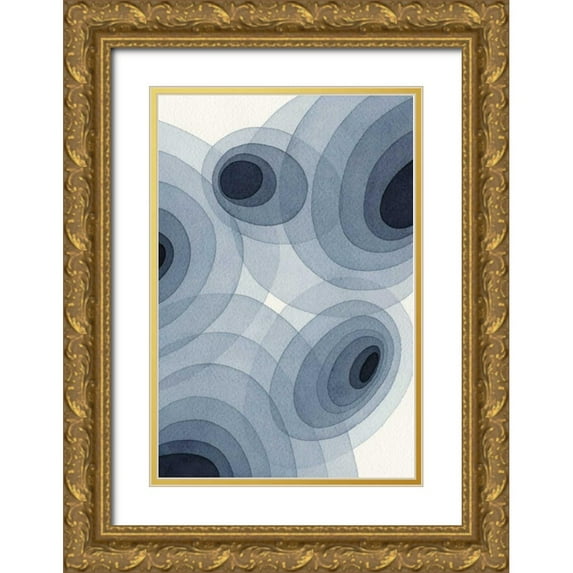 Galapon, Nikki 13x18 Gold Ornate Wood Framed with Double Matting Museum Art Print Titled - Indigo Ovals II
