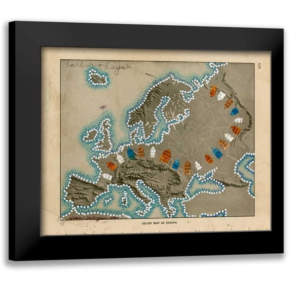 Galapon, Nikki 14x12 Black Modern Framed Museum Art Print Titled - Relief Map of Europe