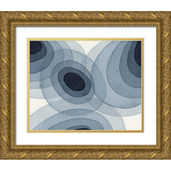 Galapon, Nikki 14x12 Gold Ornate Wood Framed with Double Matting Museum Art Print Titled - Indigo Ovals I