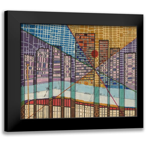 Galapon, Nikki 18x15 Black Modern Framed Museum Art Print Titled - Modern Map of Detroit