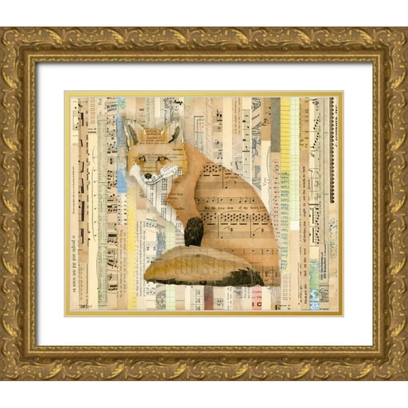 Galapon, Nikki 32x26 Gold Ornate Wood Framed with Double Matting Museum Art Print Titled - Red Fox Collage II