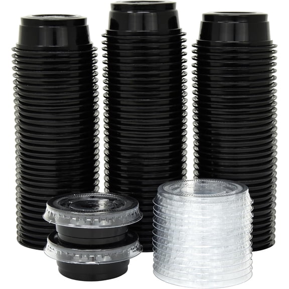 Galashield 0.5 oz Portion Cups with Lids, Black Disposable Condiment and Sample Cups, 100 Sets